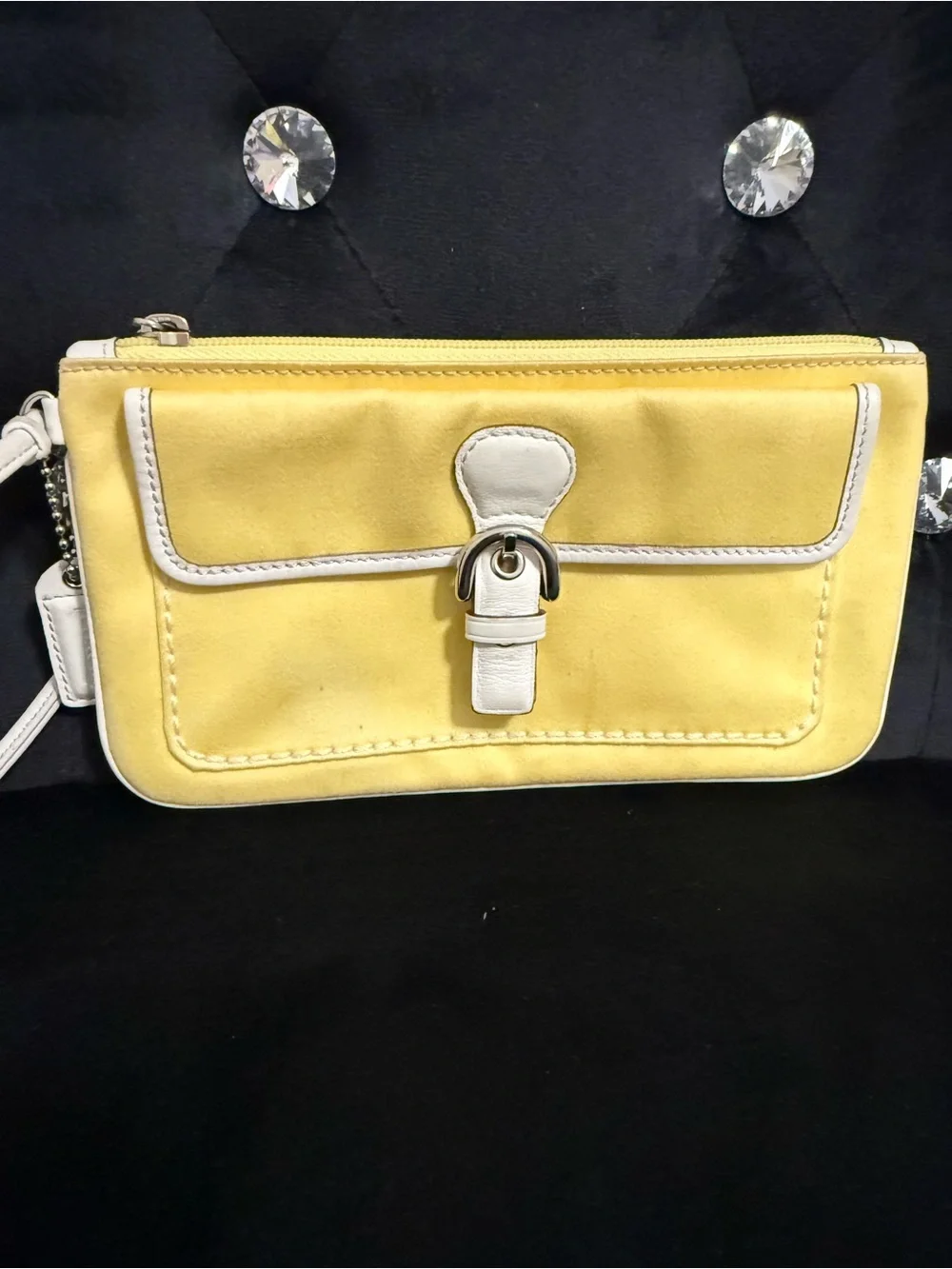 Coach Soho Yellow and White Leather Wristlet Clutch